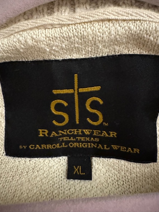 STS Ranchwear Cream Sherpa Zip Pullover with Teal and Navy Shoulder Stripes - Picture 6 of 6